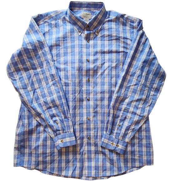 L.L. Bean Plaid Button-down Shirt, Traditional Fit Light Blue Long Sleeved Sz XL - Picture 12 of 12